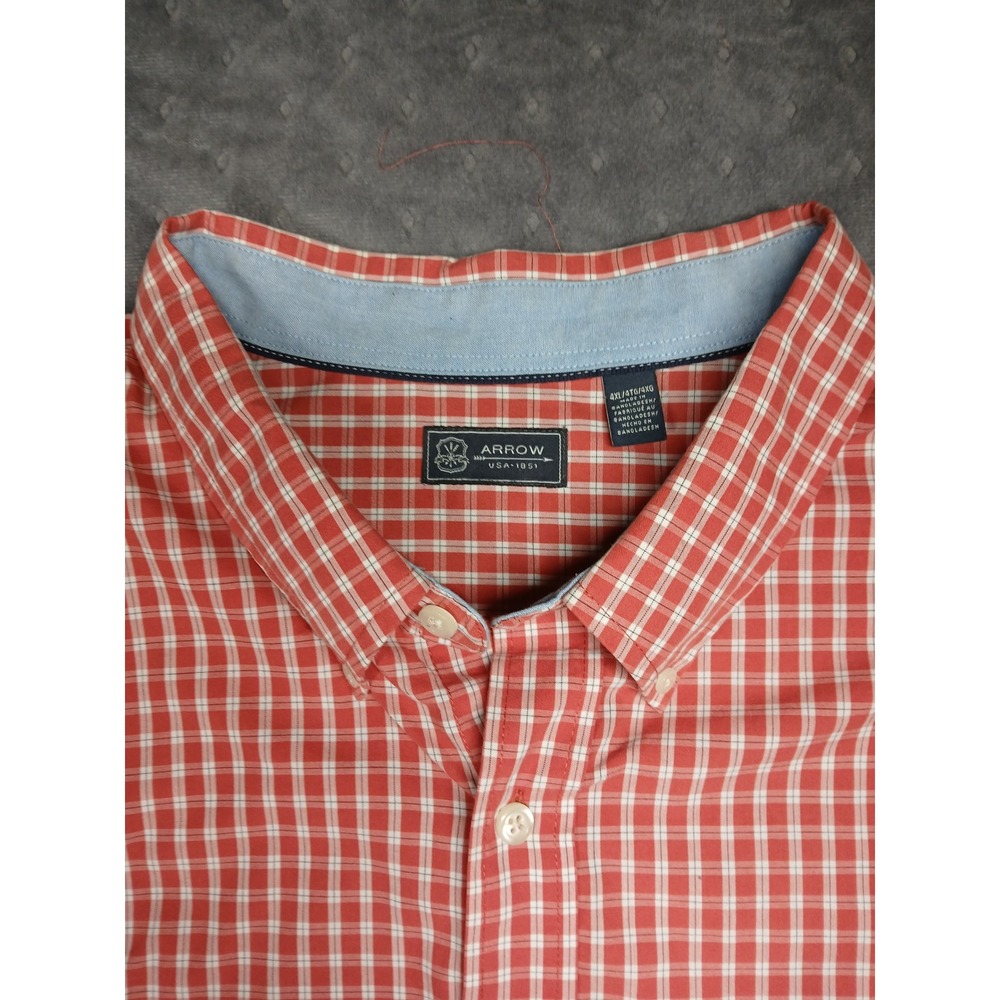 Arrow USA 1851 Mens 4XL Red White Gingham Check Long Sleeve Button Down Shirt - Picture 2 of 10